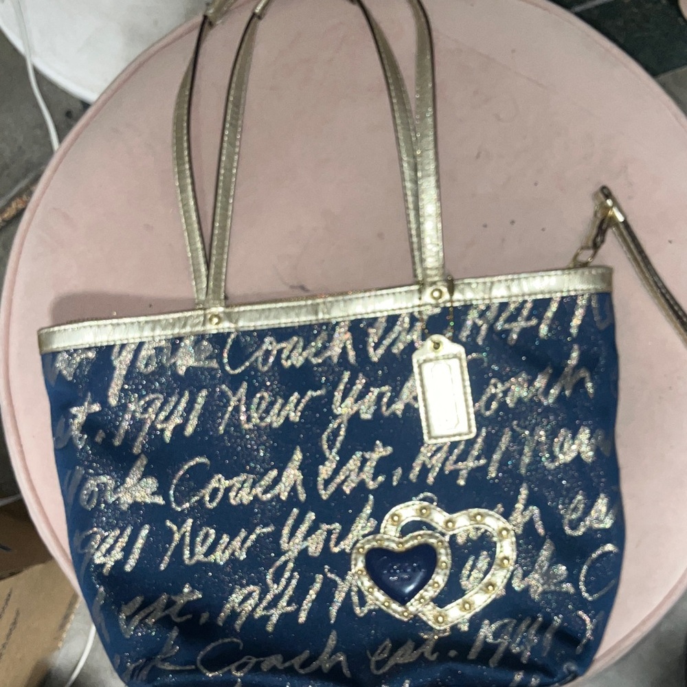 Coach Navy and Gold Tote Bag - Picture 2 of 6